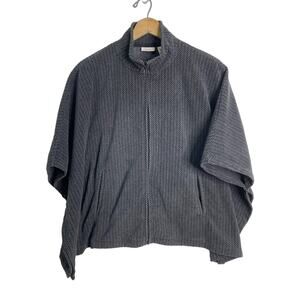 L.L. Bean Women’s Size M Gray & Black Herringbone Full Zip Fleece Poncho Jacket